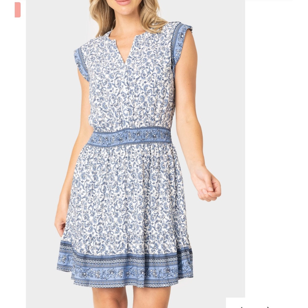 Gibsonlook Blue Floral Cap Sleeve Dress sz Large